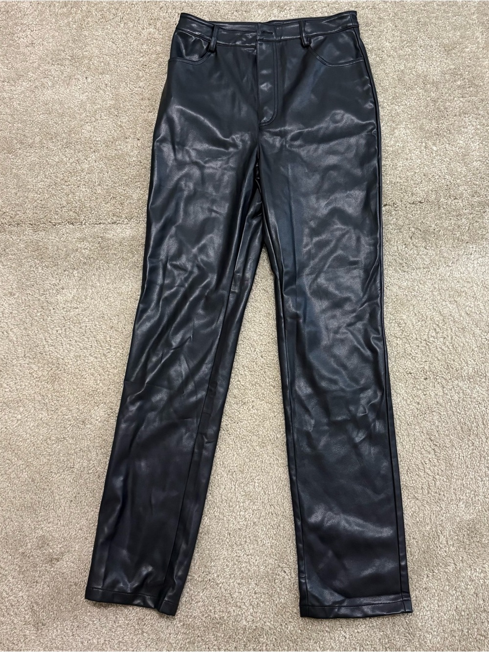 Nasty Gal Black Faux Leather High-Rise Straight Leg Pants